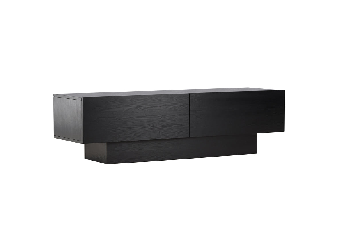 Designer TV lowboard Avento – Black, matte, with central foot