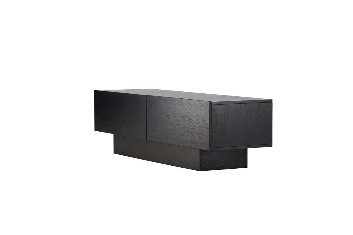 Designer TV lowboard Avento – Black, matte, with central foot