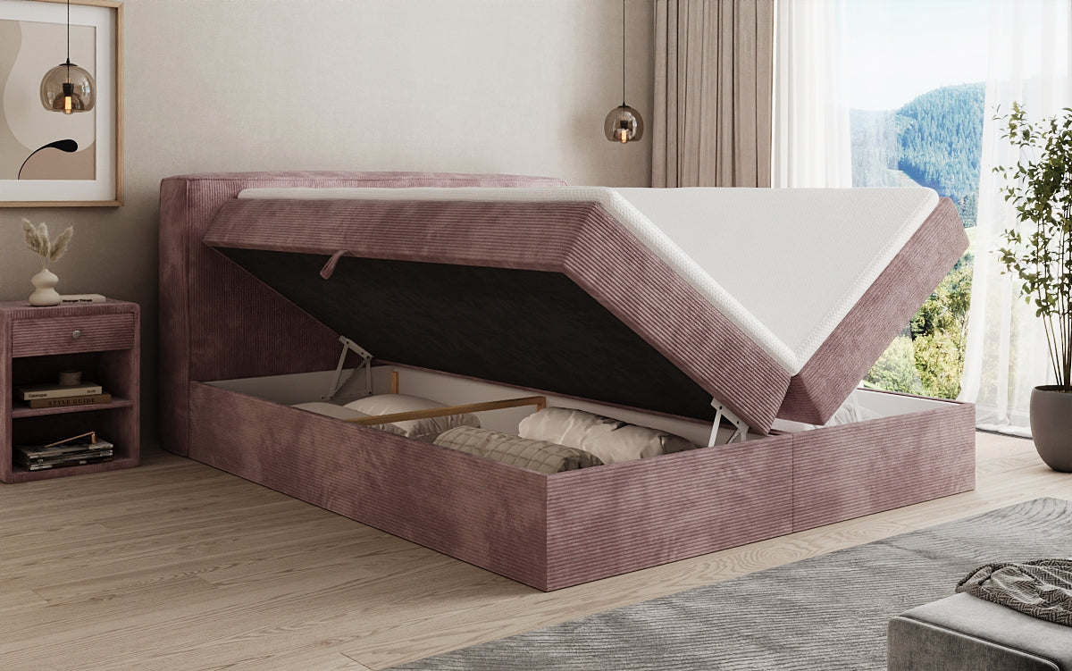 Box spring bed Marea in Corduroy with storage space