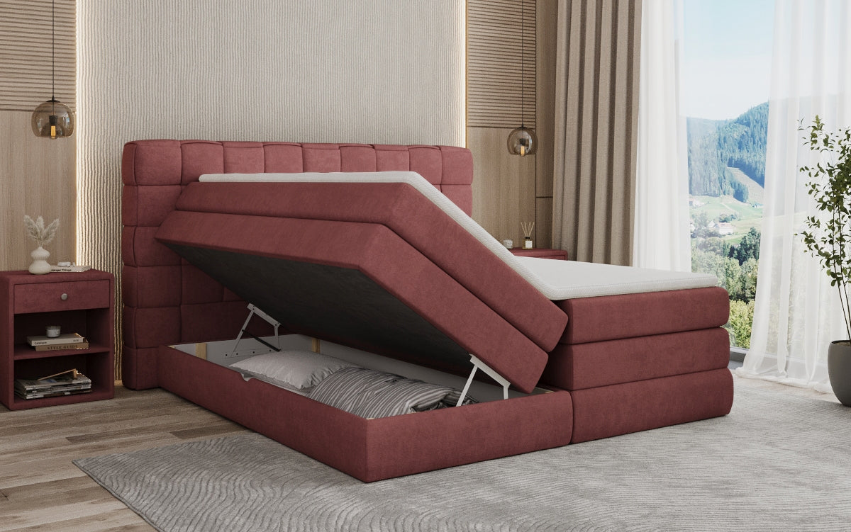 Trama box spring bed with storage in fabric
