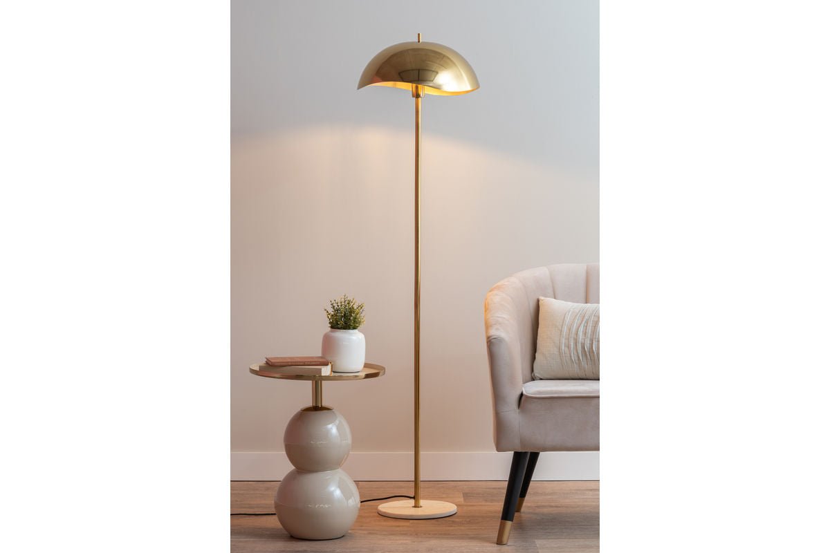 Floor lamp Kavira – made of iron with brushed gold plating