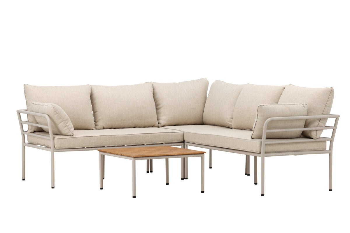 Garden Lounge Set Sienna – 3-piece Outdoor Sofa Set in Beige with Acacia Wood Table