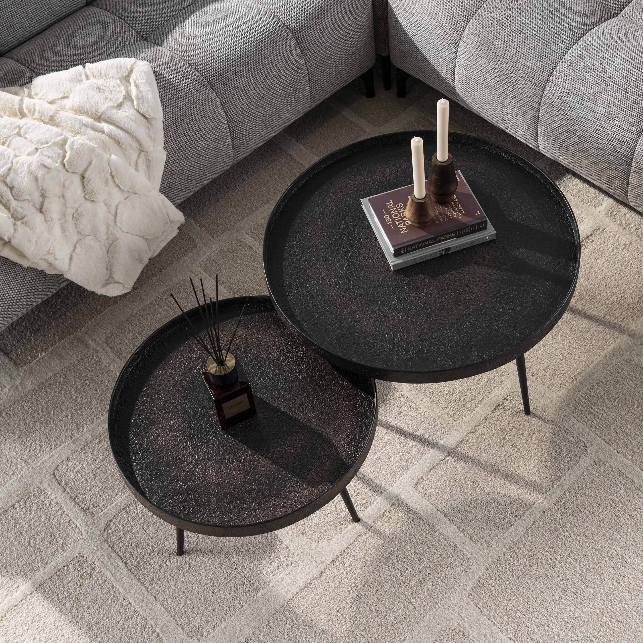 Couchtisch Chrysos - 2er Set in Grau Metallic mit erhöhtem Rand