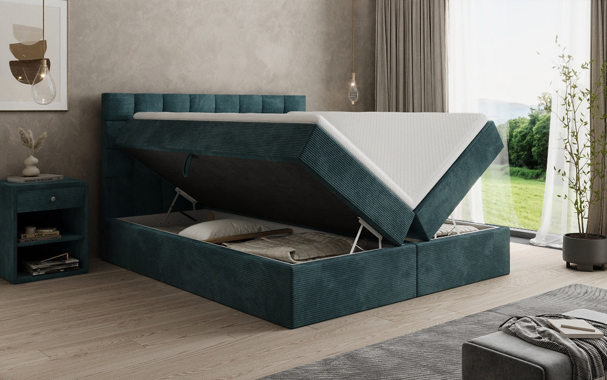 Como box spring bed in corduroy with storage