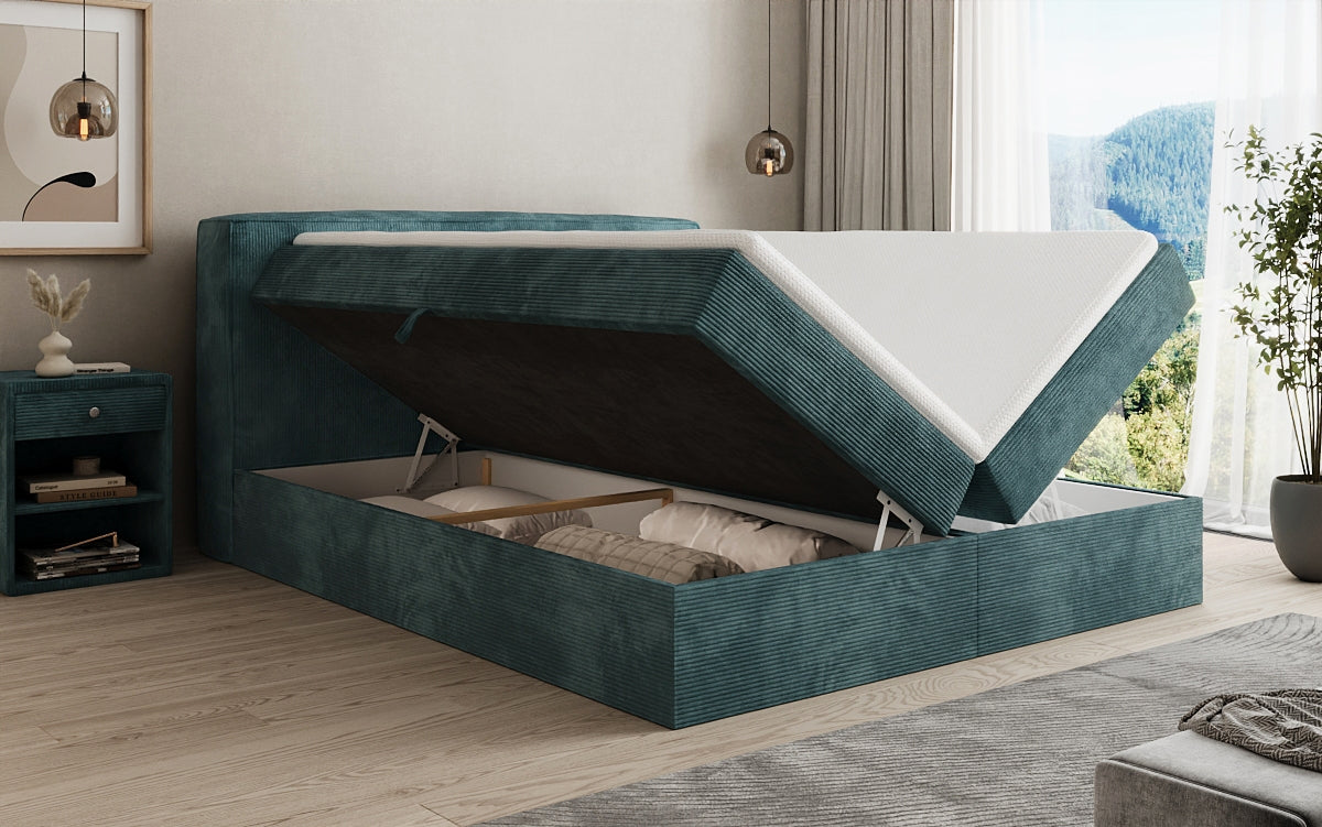 Box spring bed Marea in Corduroy with storage space