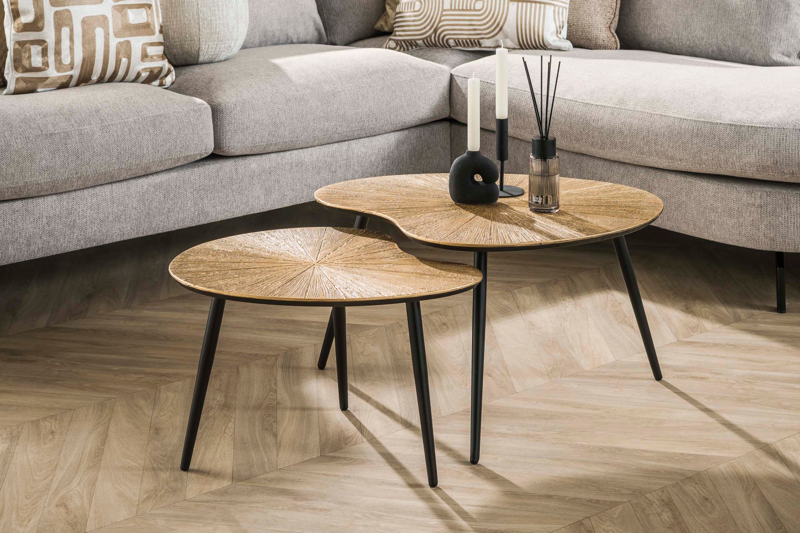 Couchtisch Tavino - 2er Set in Nierenform in der Farbe Antikbronze