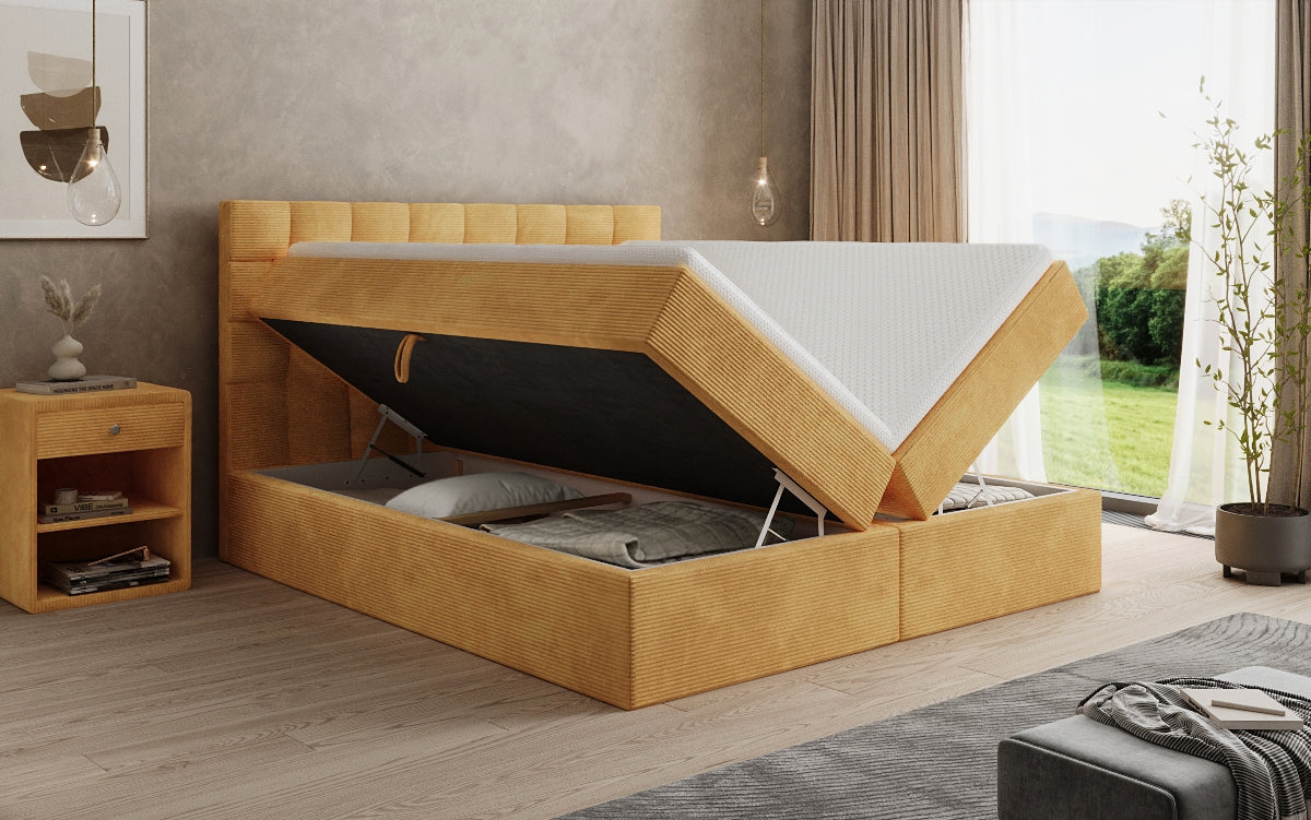 Como box spring bed in corduroy with storage