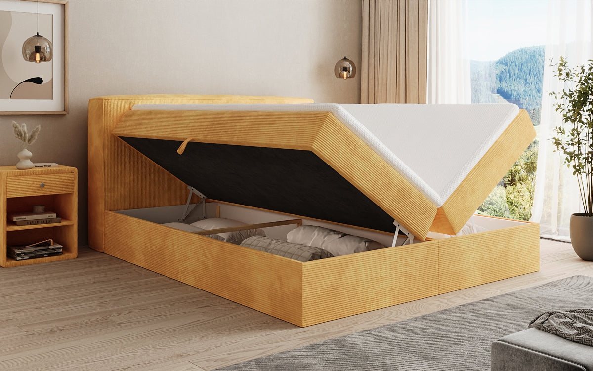 Box spring bed Marea in Corduroy with storage space