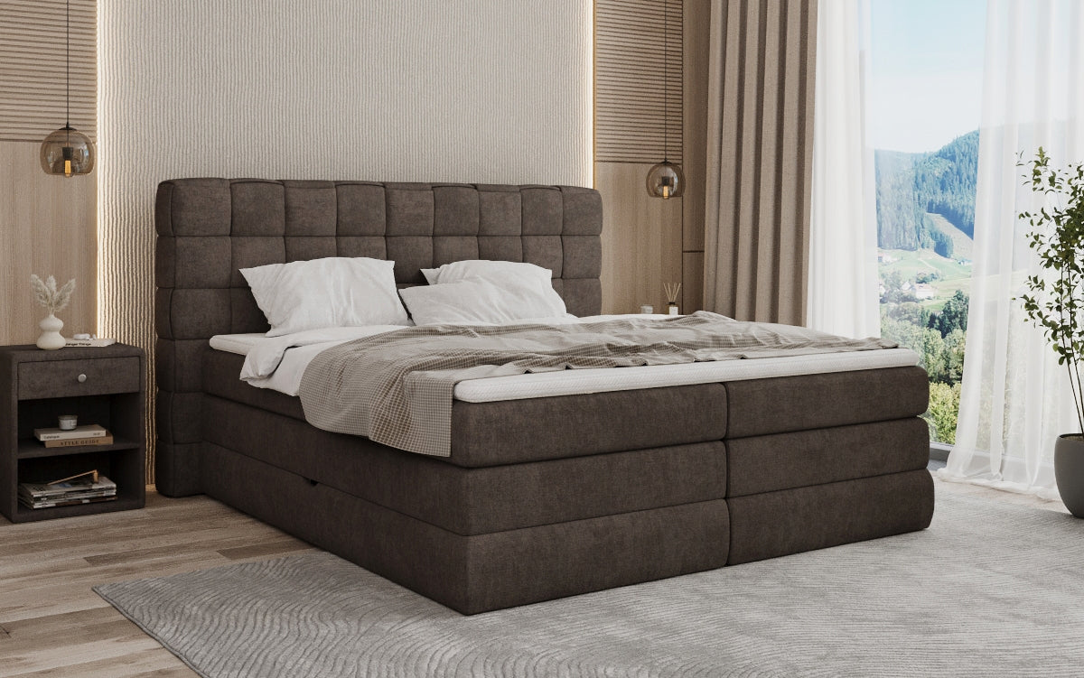 Trama box spring bed with storage in fabric
