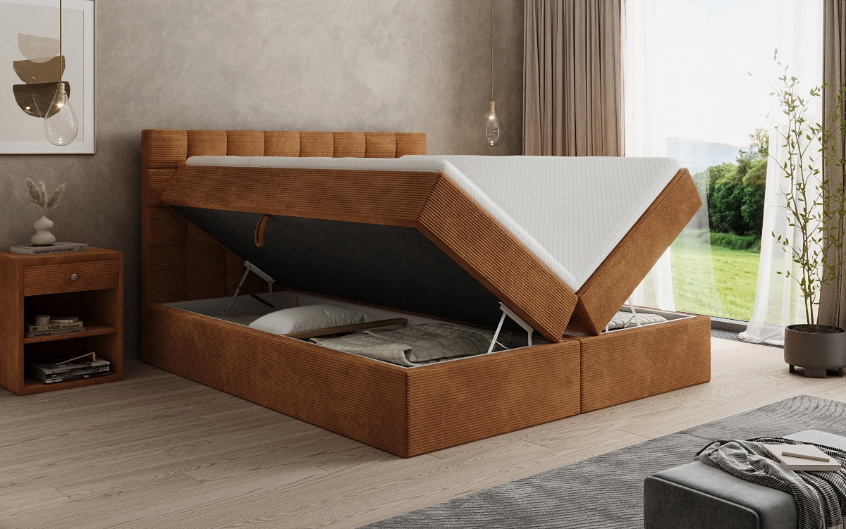 Como box spring bed in corduroy with storage