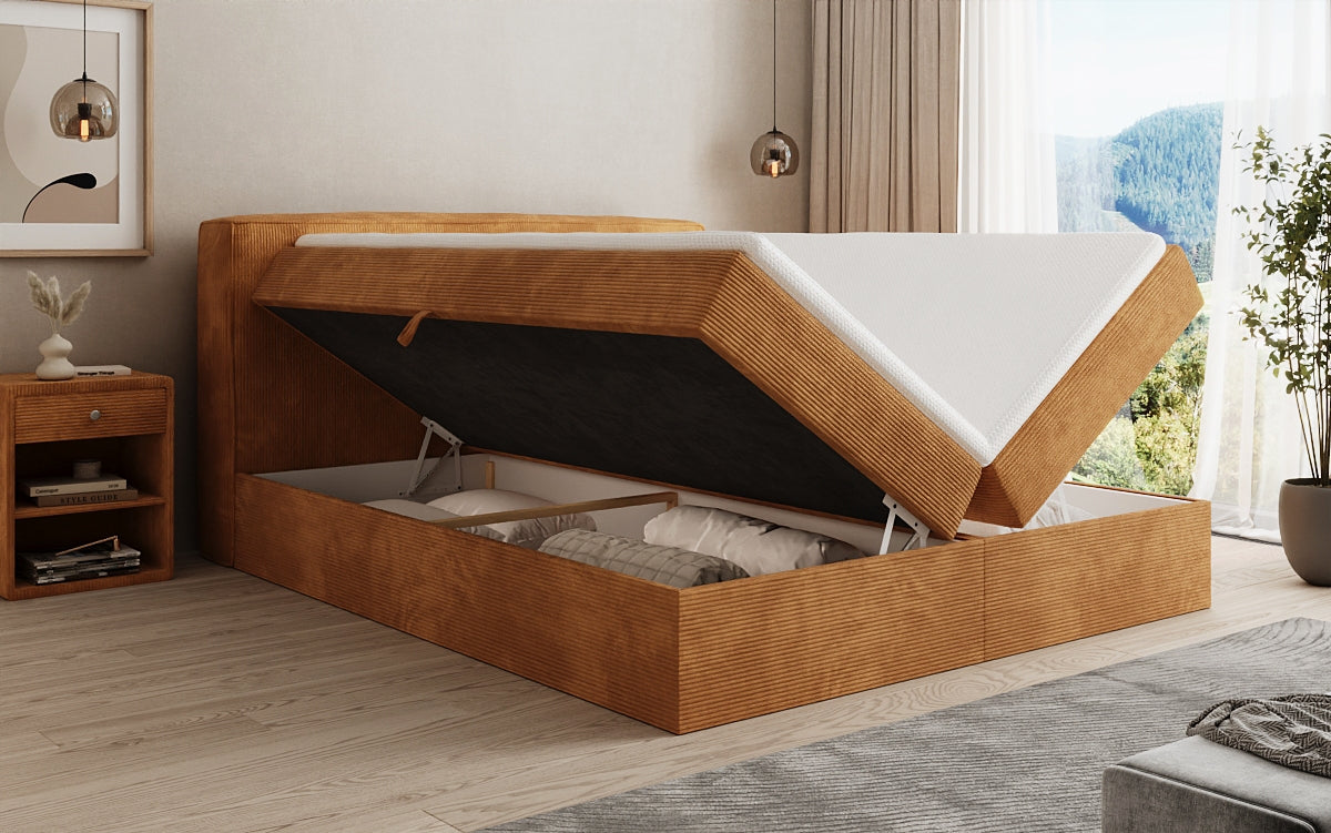 Box spring bed Marea in Corduroy with storage space