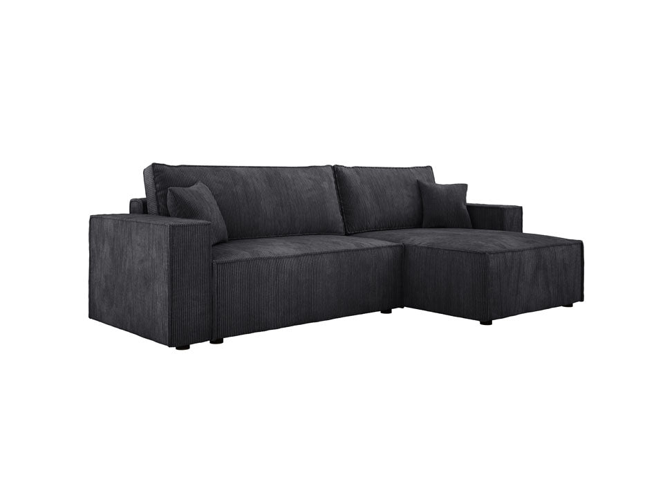 Designer Velanova sofa with sleeper function and storage space, made of corduroy