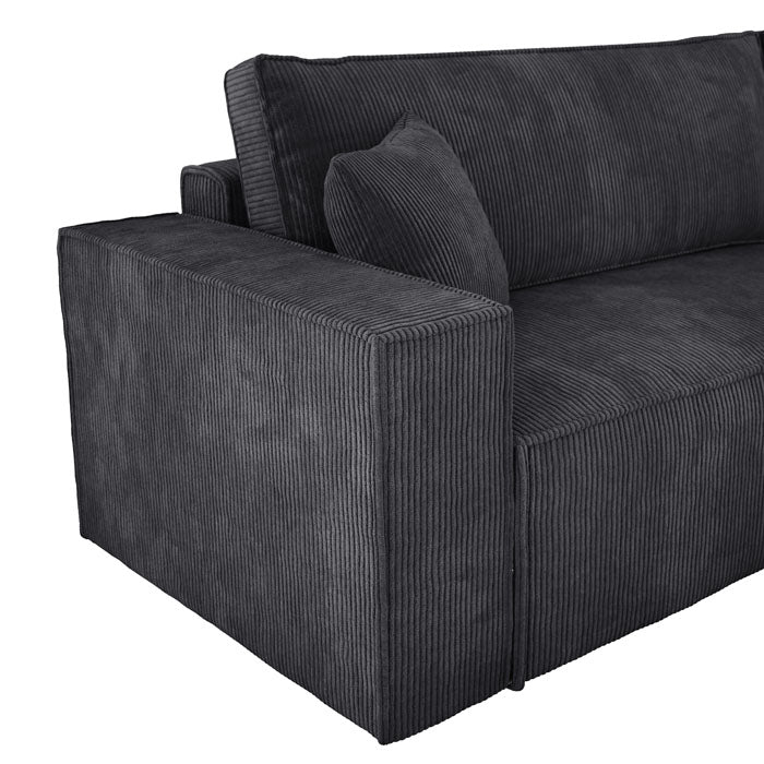 Designer Velanova sofa with sleeper function and storage space, made of corduroy