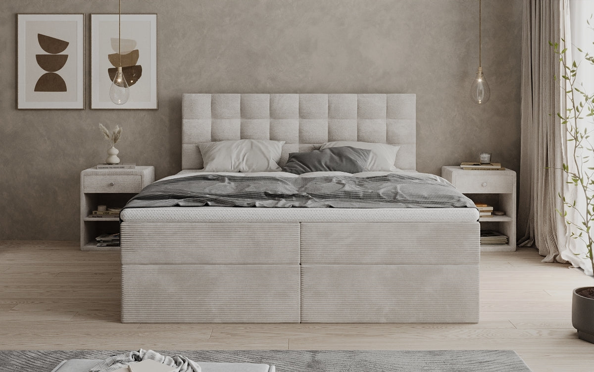 Como box spring bed in corduroy with storage