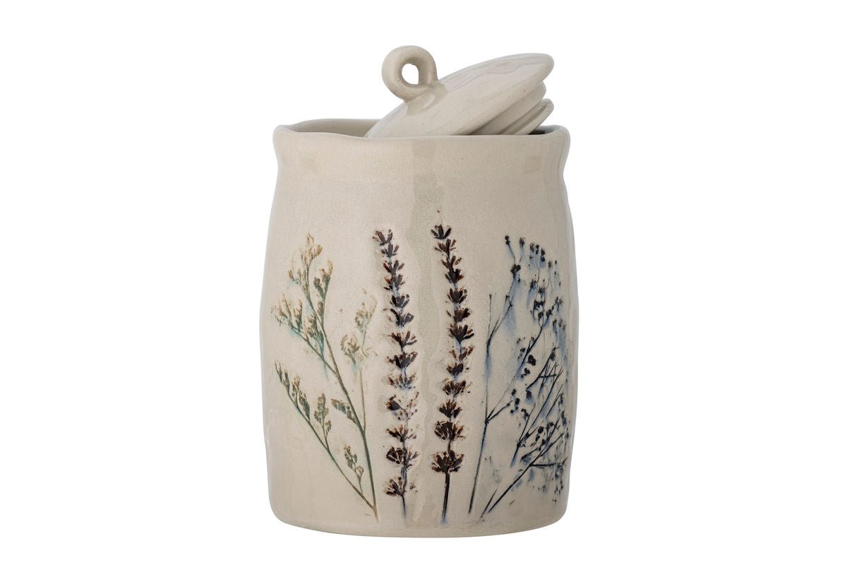 Vessel Lina – Stoneware with Lid & Floral Decoration