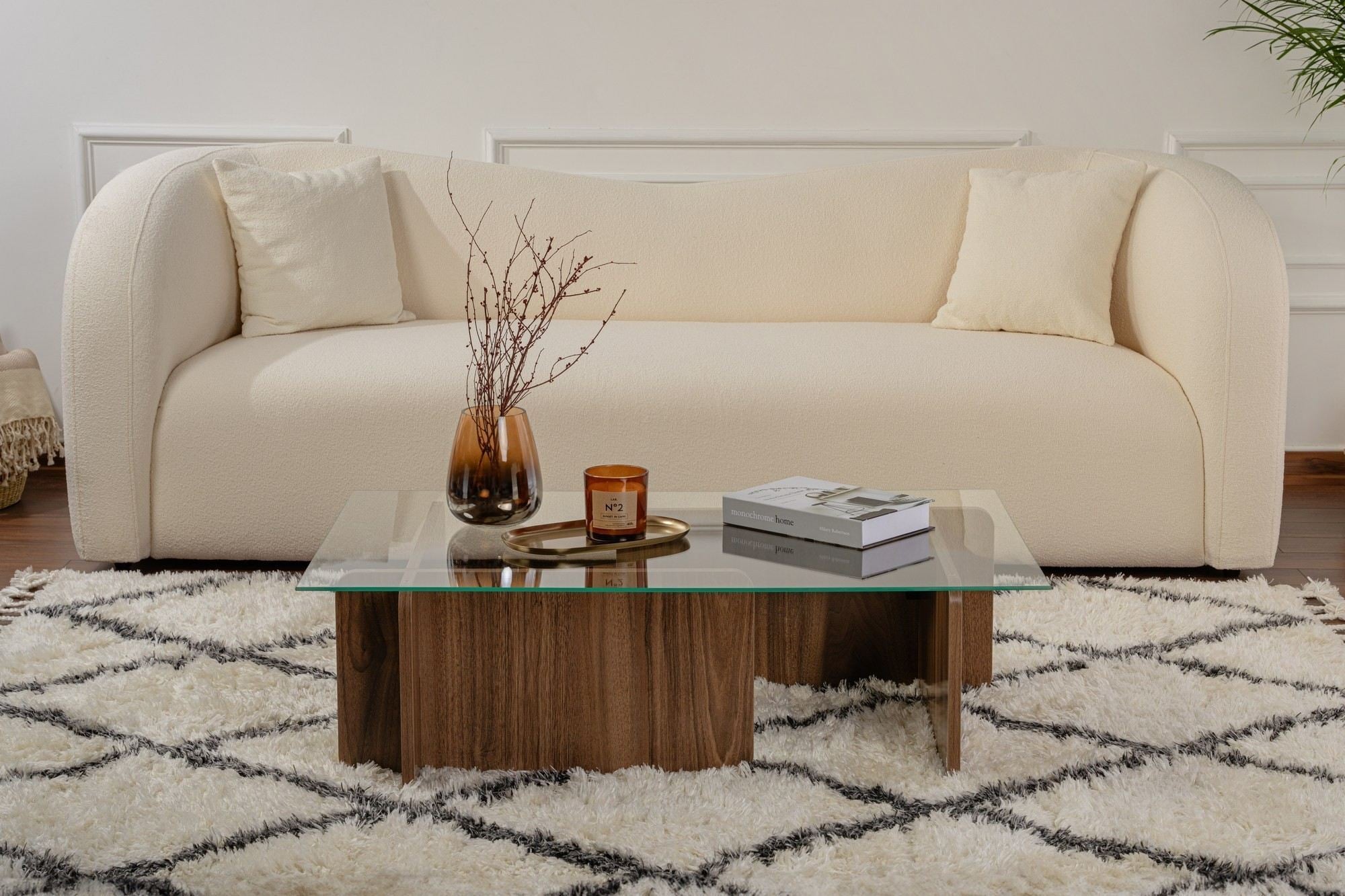 Coffee Table Menora - with Rectangular Glass Top in Walnut Finish