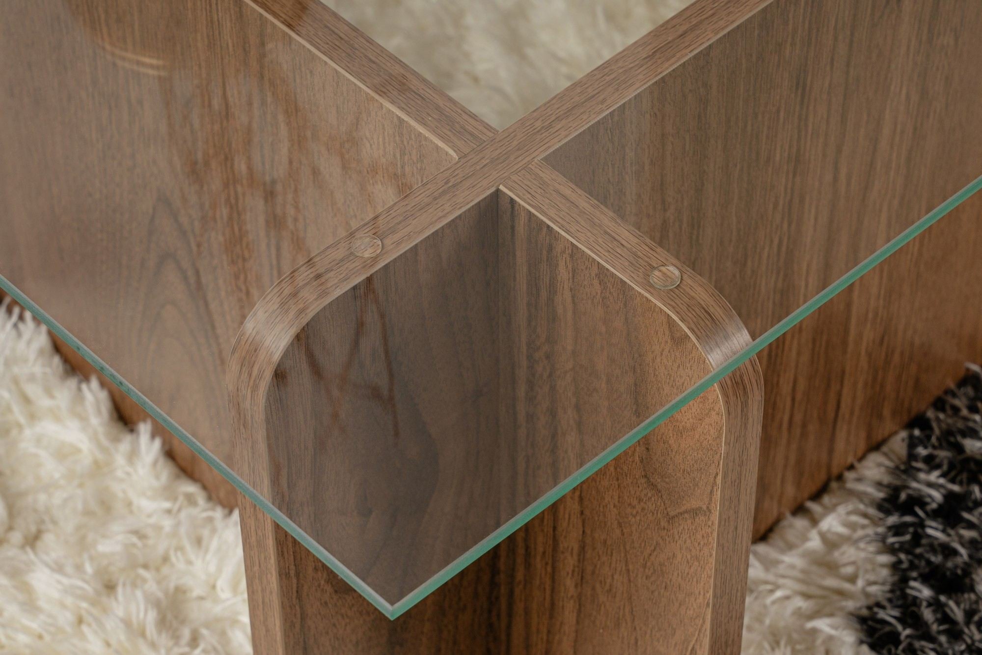 Coffee Table Menora - with Rectangular Glass Top in Walnut Finish