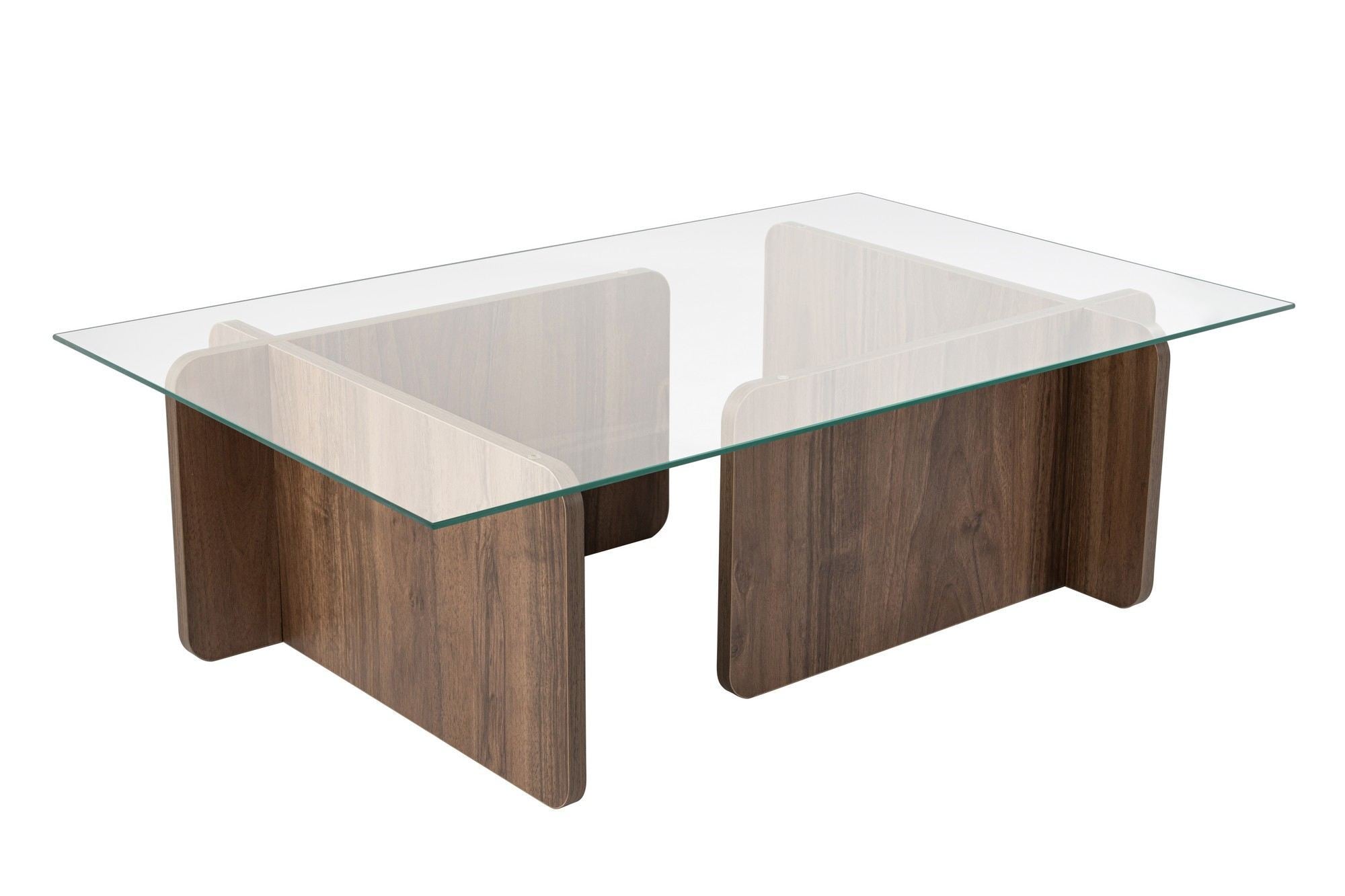 Coffee Table Menora - with Rectangular Glass Top in Walnut Finish