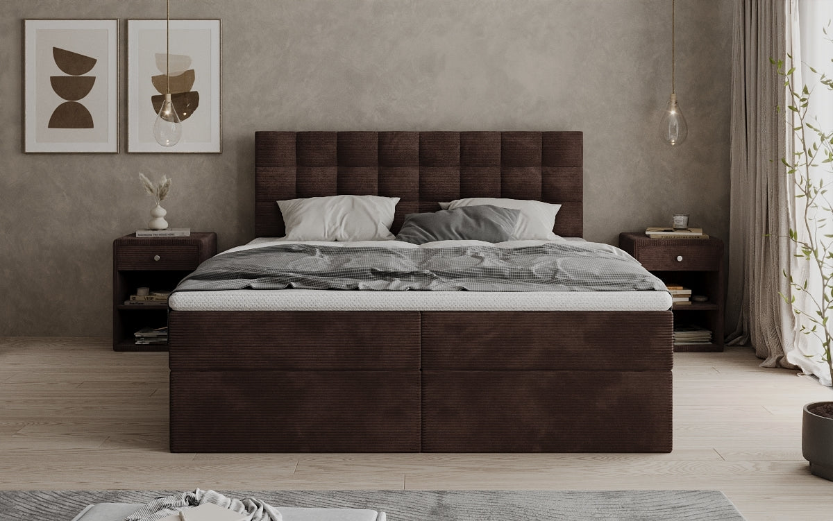 Como box spring bed in corduroy with storage