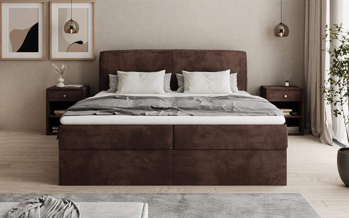 Box spring bed Marea in Corduroy with storage space