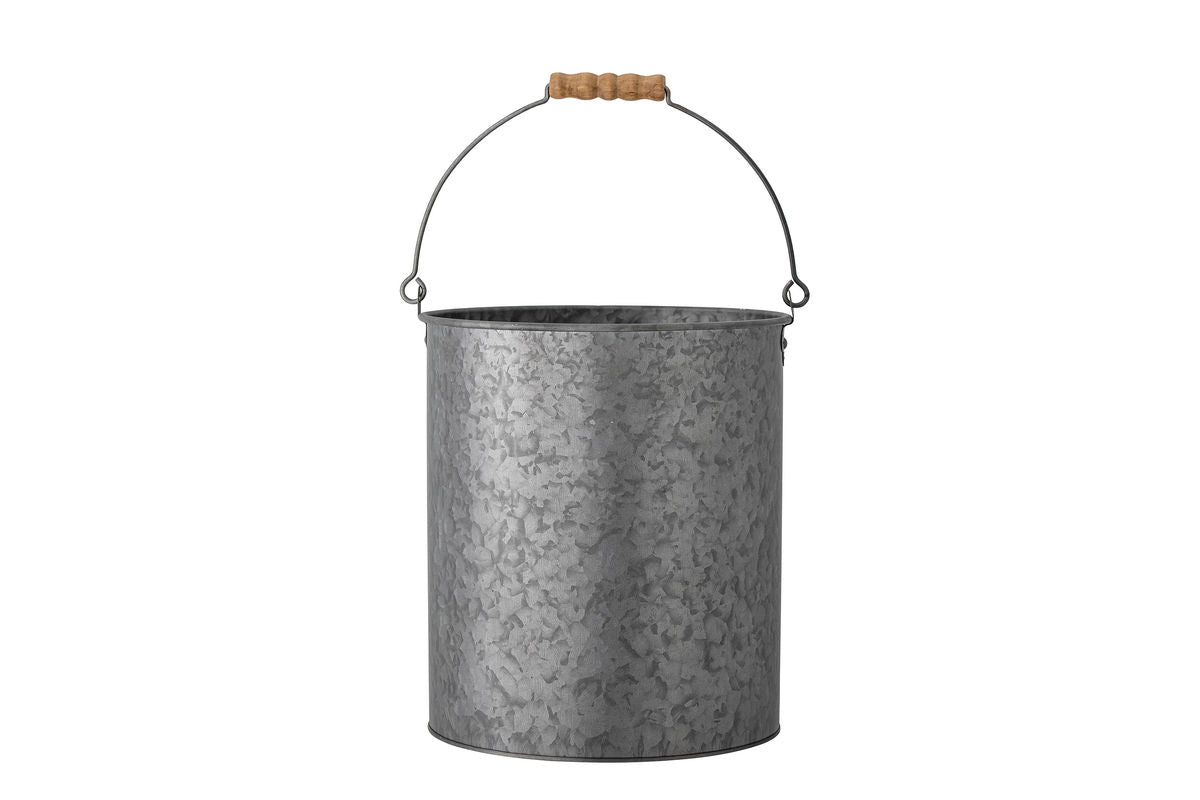 Metal Bucket Borås – Galvanized Design in Gray with Wooden Handle