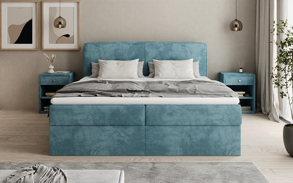 Box spring bed Marea in Corduroy with storage space