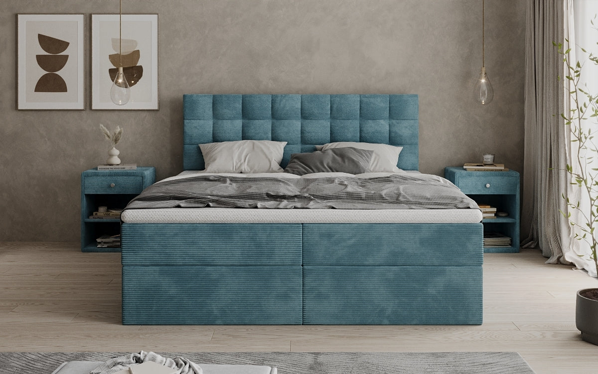 Como box spring bed in corduroy with storage