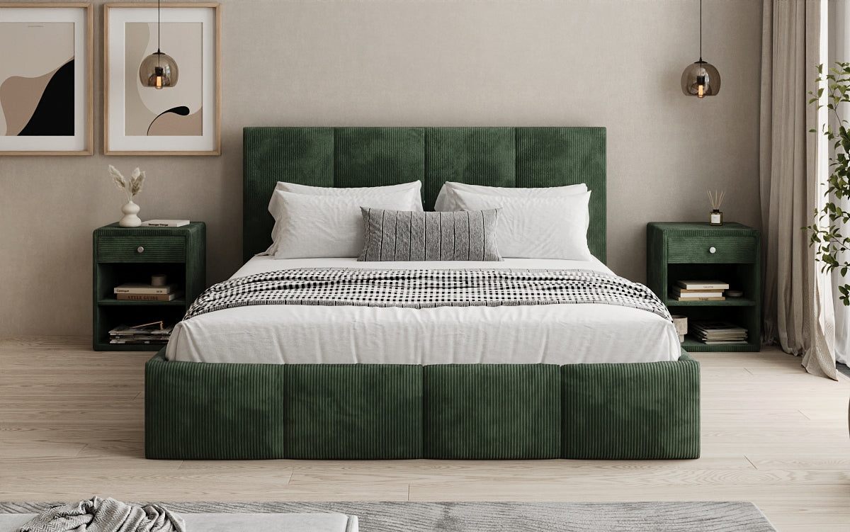 Designer upholstered bed Mina in Corduroy with storage space