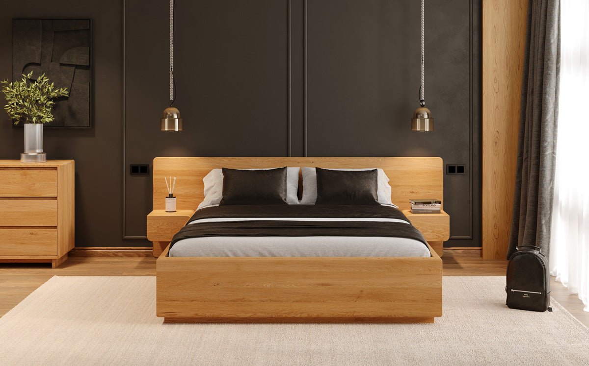 Designer Wooden Bed Fiona in Solid Oak with Storage