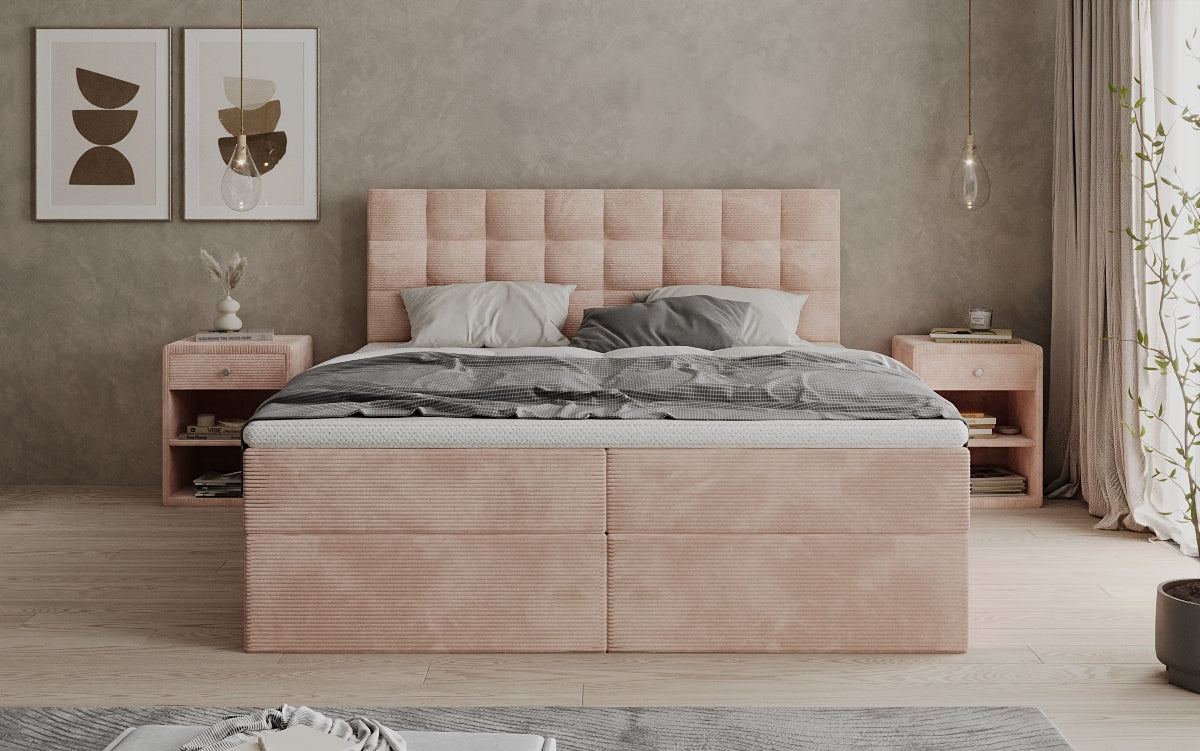 Como box spring bed in corduroy with storage