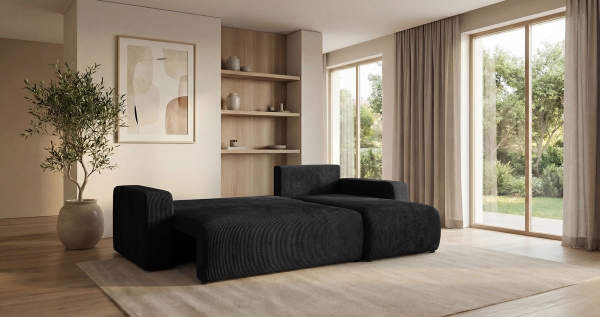 Designer Sofa Calva mit Schlaf- und Klappfunktion in Cord