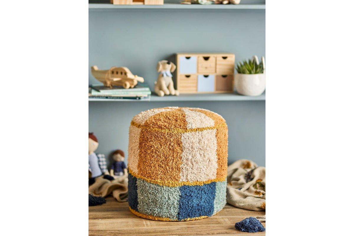 Kinder Beistellhocker Kian – weicher Sitzpouf aus Baumwolle in bunten Farben