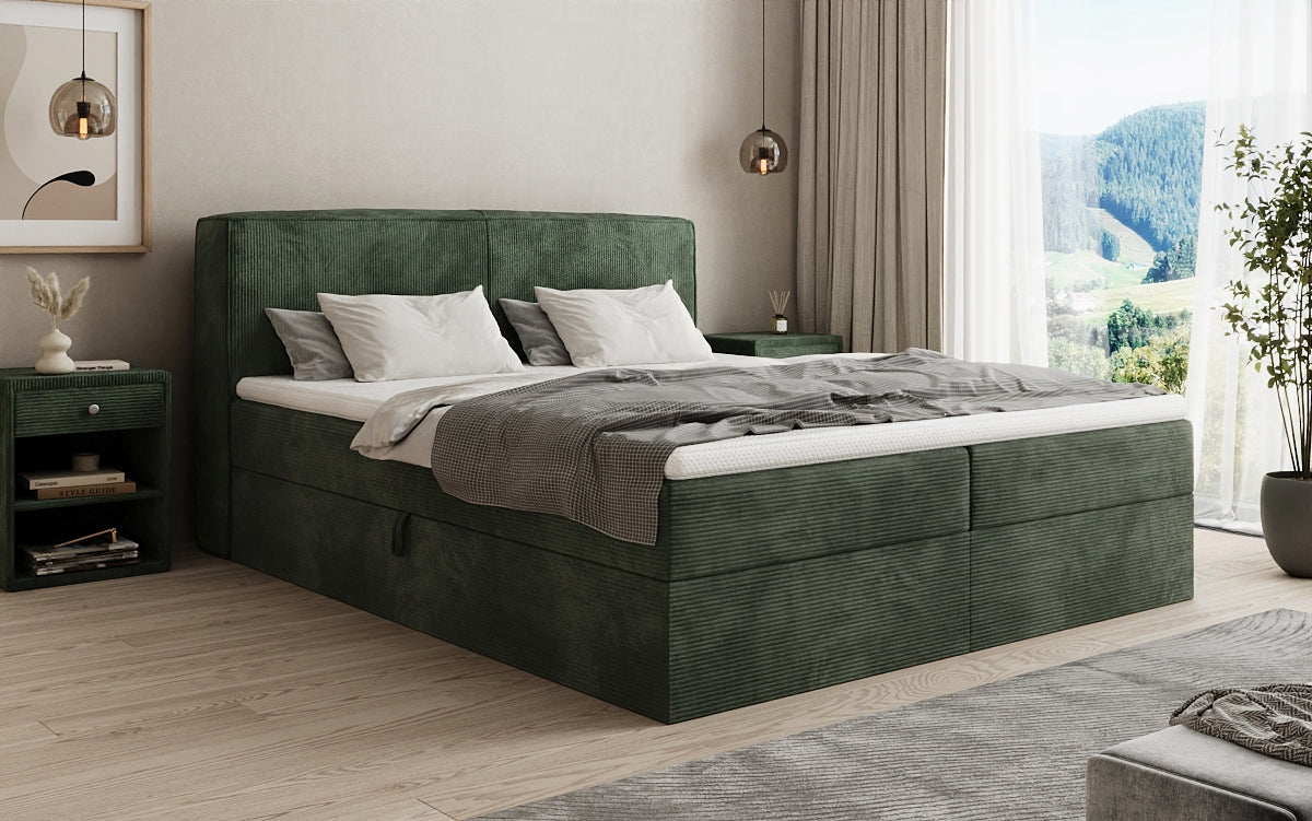 Box spring bed Marea in Corduroy with storage space