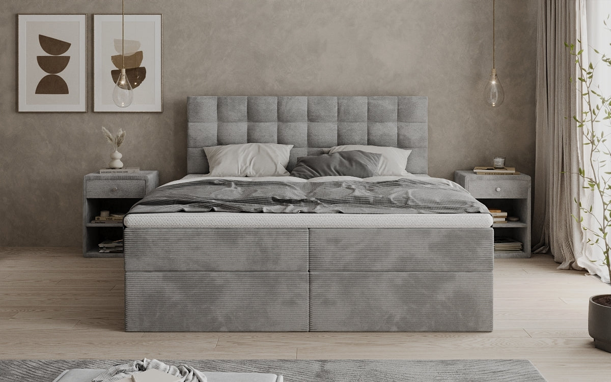 Como box spring bed in corduroy with storage