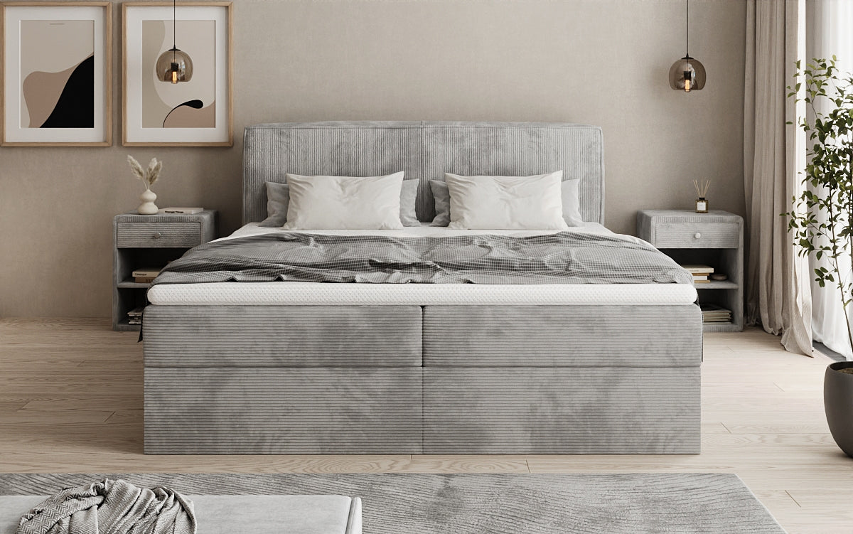 Box spring bed Marea in Corduroy with storage space