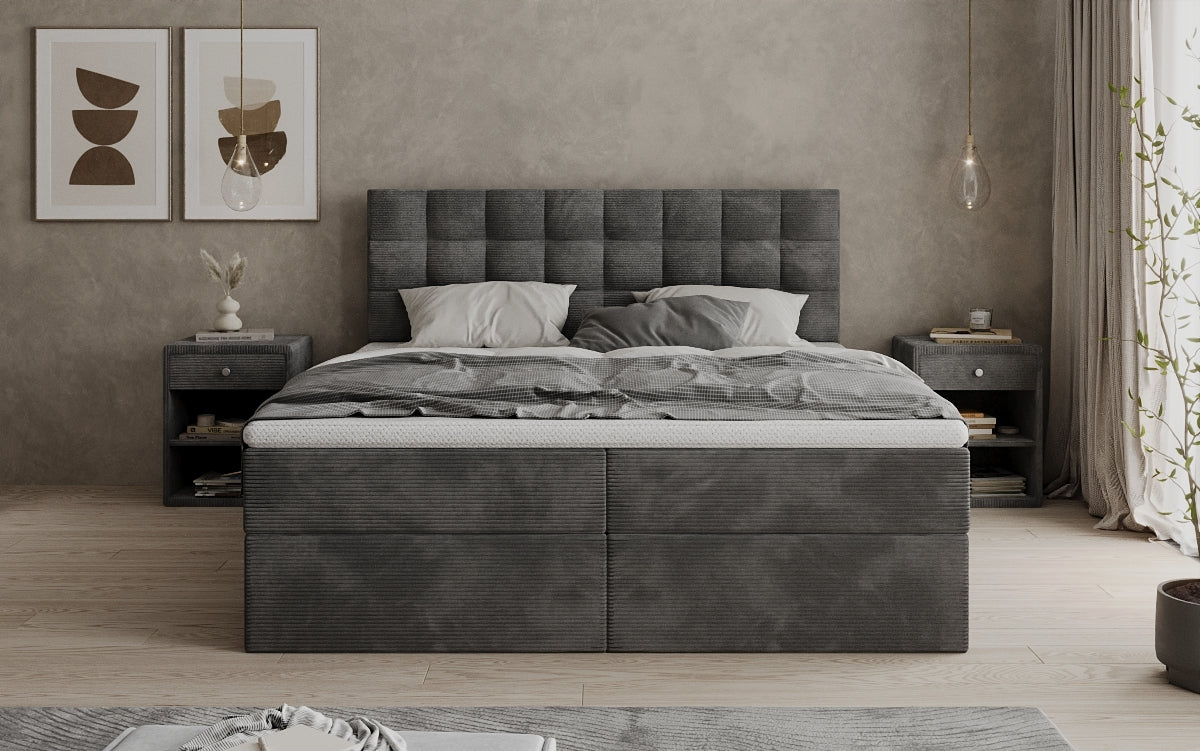 Como box spring bed in corduroy with storage