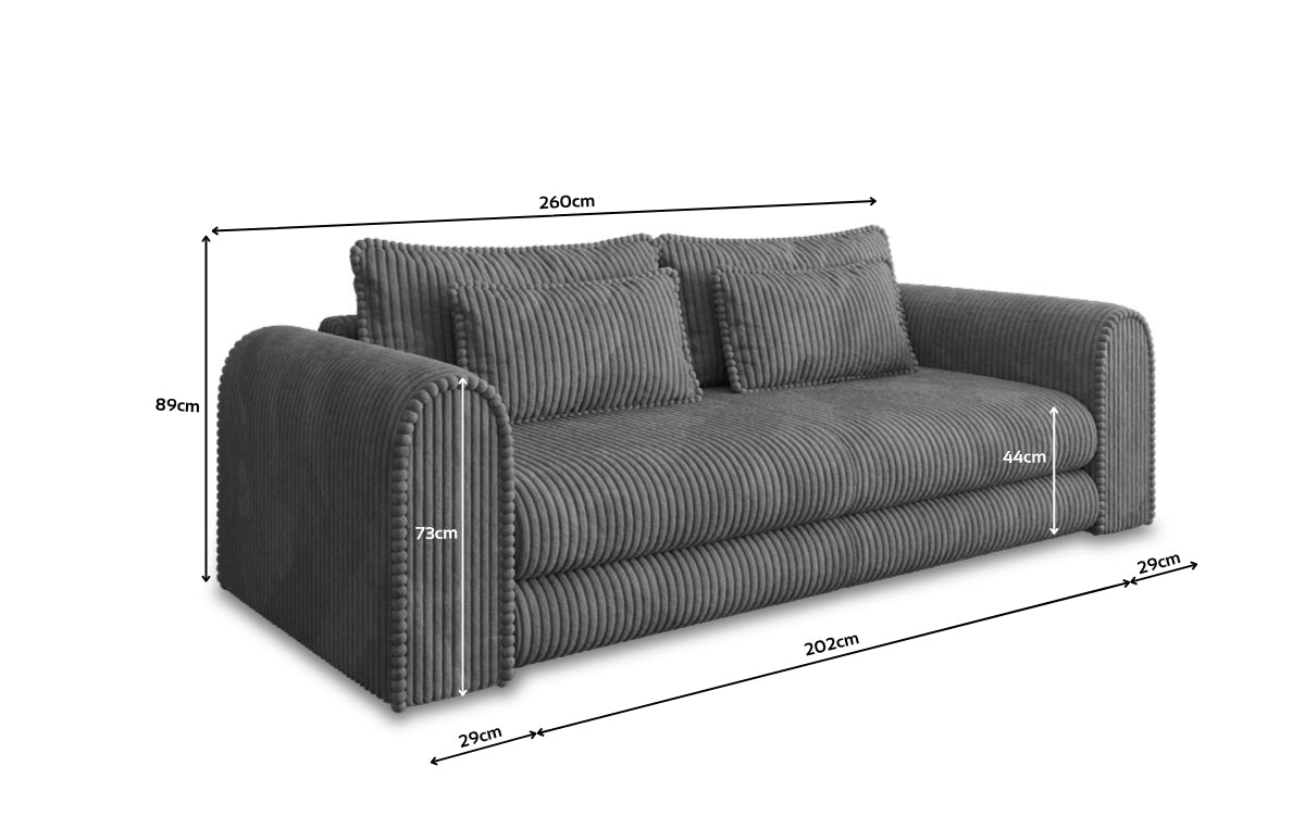 Designer Sofa Lil Buddy 3-seater with sleeping function and storage in wide corduroy