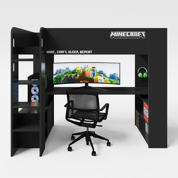 Minecraft Gaming Loft Bed "BaseCamp" with Desk & Shelf