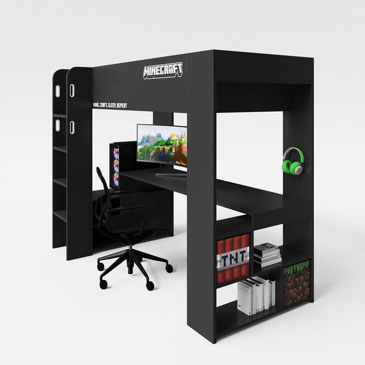 Minecraft Gaming Loft Bed "BaseCamp" with Desk & Shelf