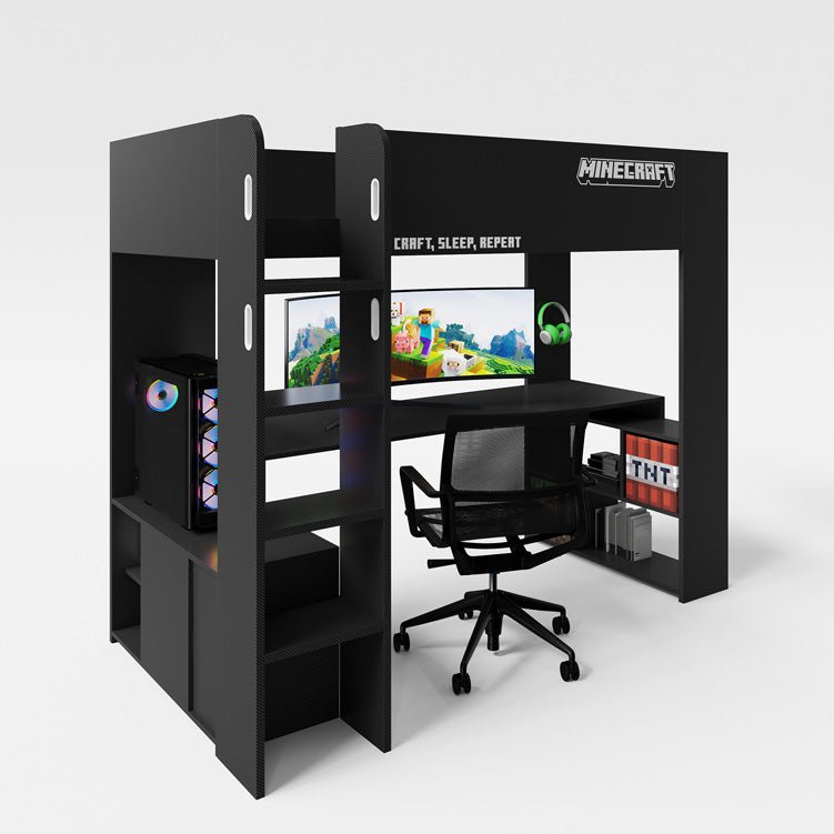 Minecraft Gaming Loft Bed "BaseCamp" with Desk & Shelf