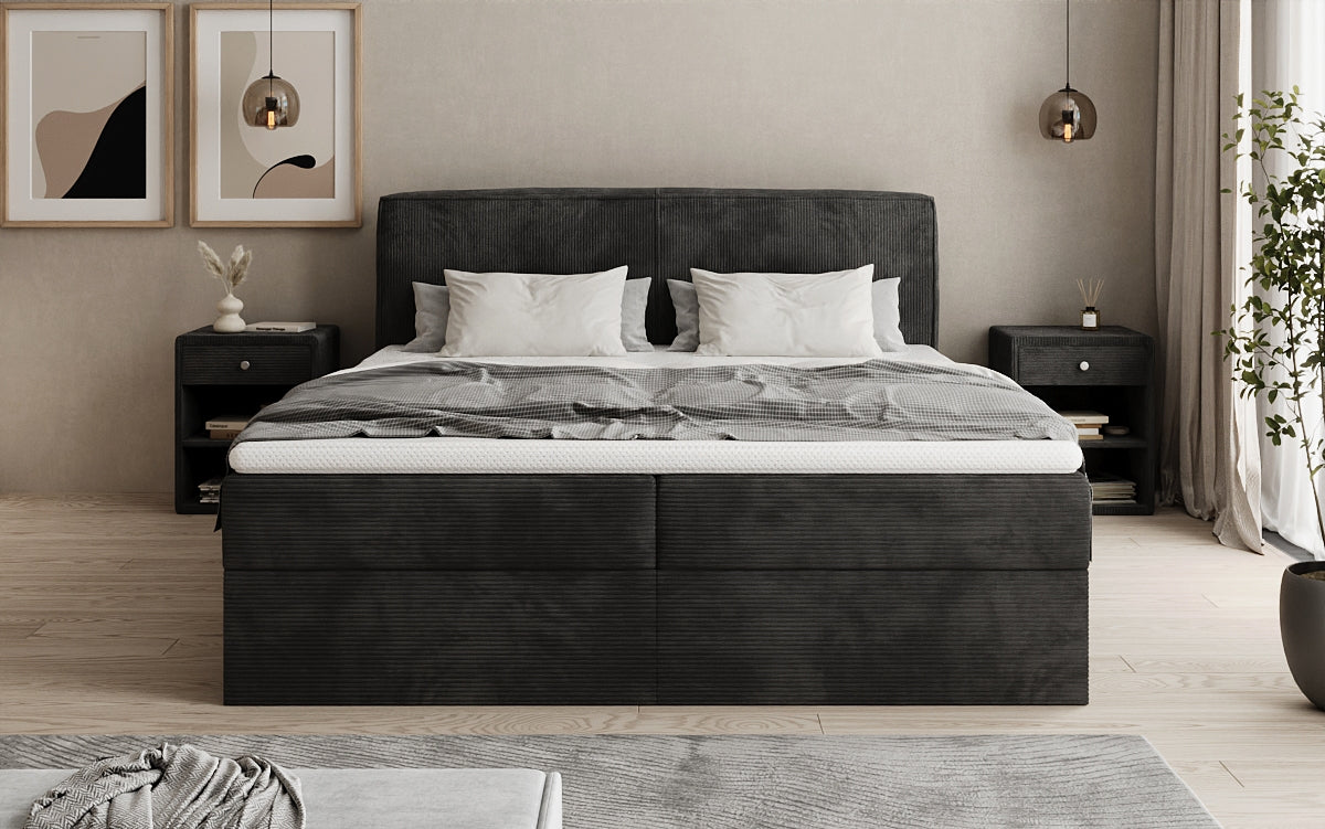 Box spring bed Marea in Corduroy with storage space