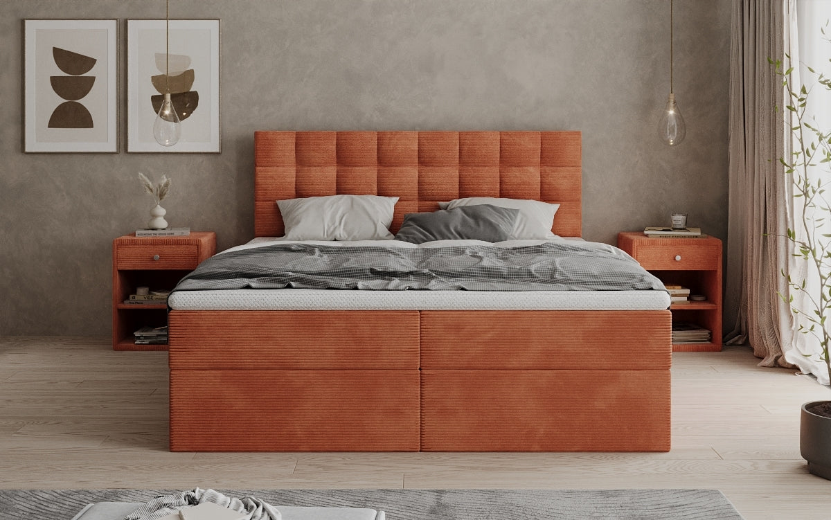 Como box spring bed in corduroy with storage