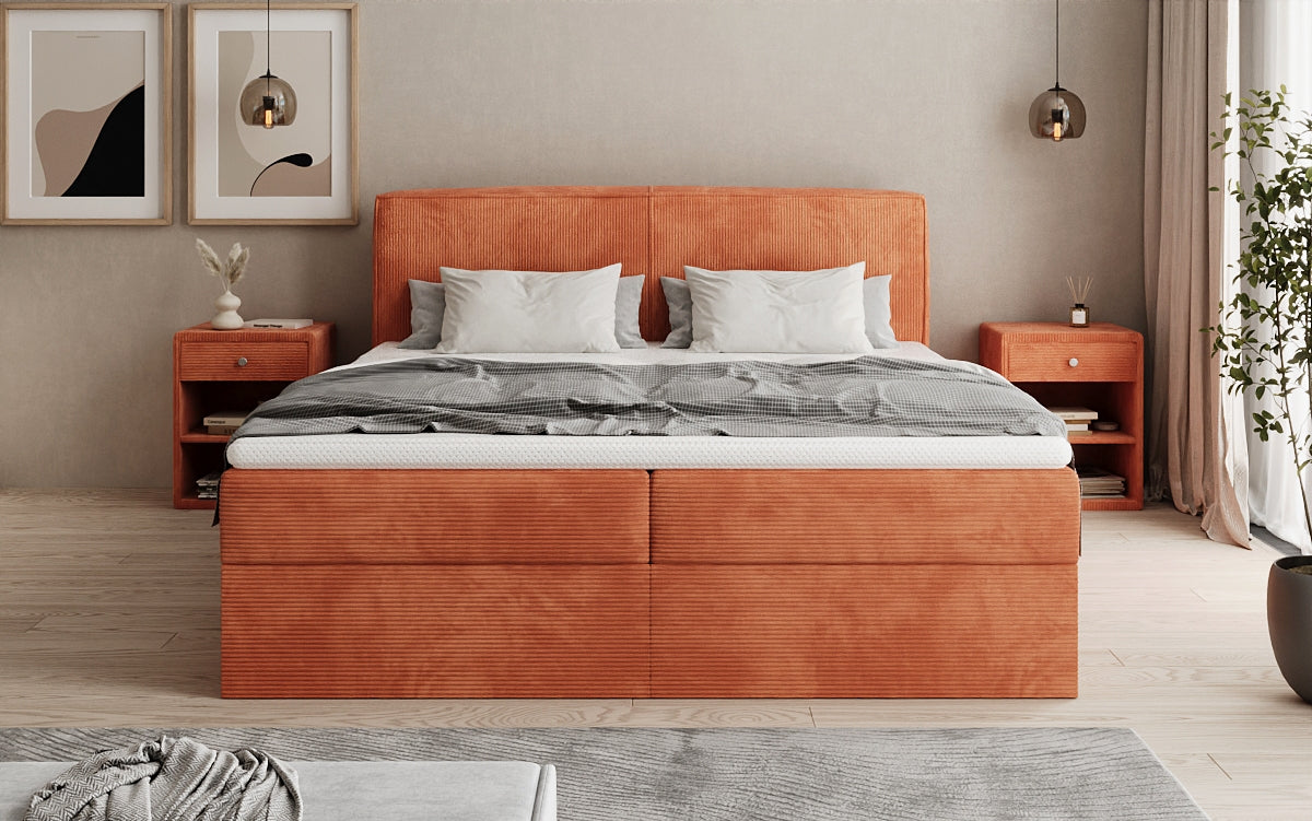 Box spring bed Marea in Corduroy with storage space