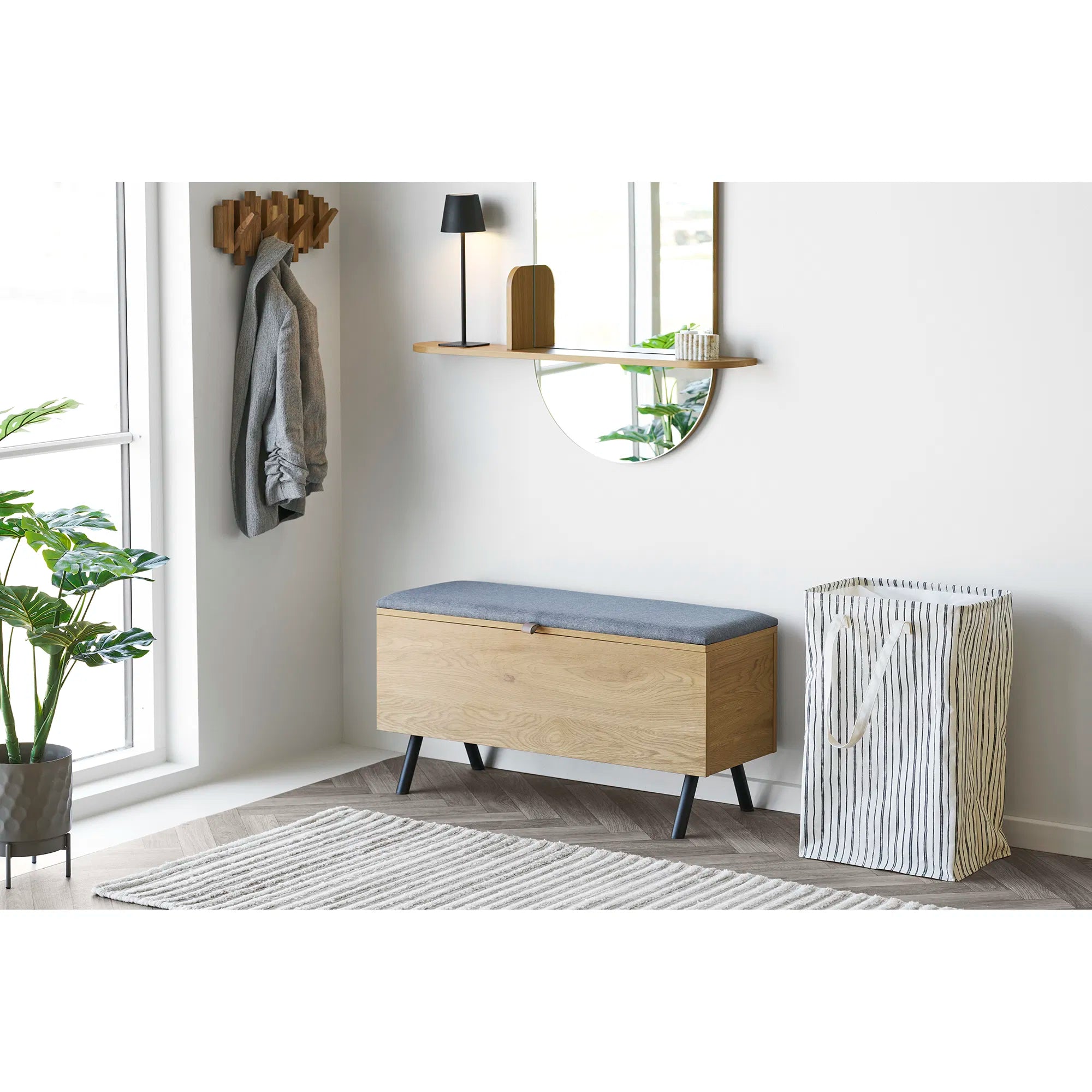 Laundry basket "Argos" – Beige/Black with striped pattern