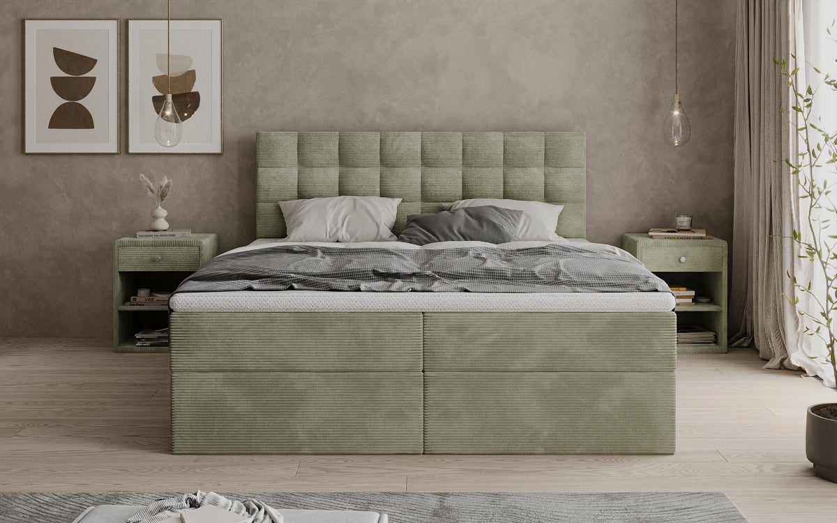 Como box spring bed in corduroy with storage