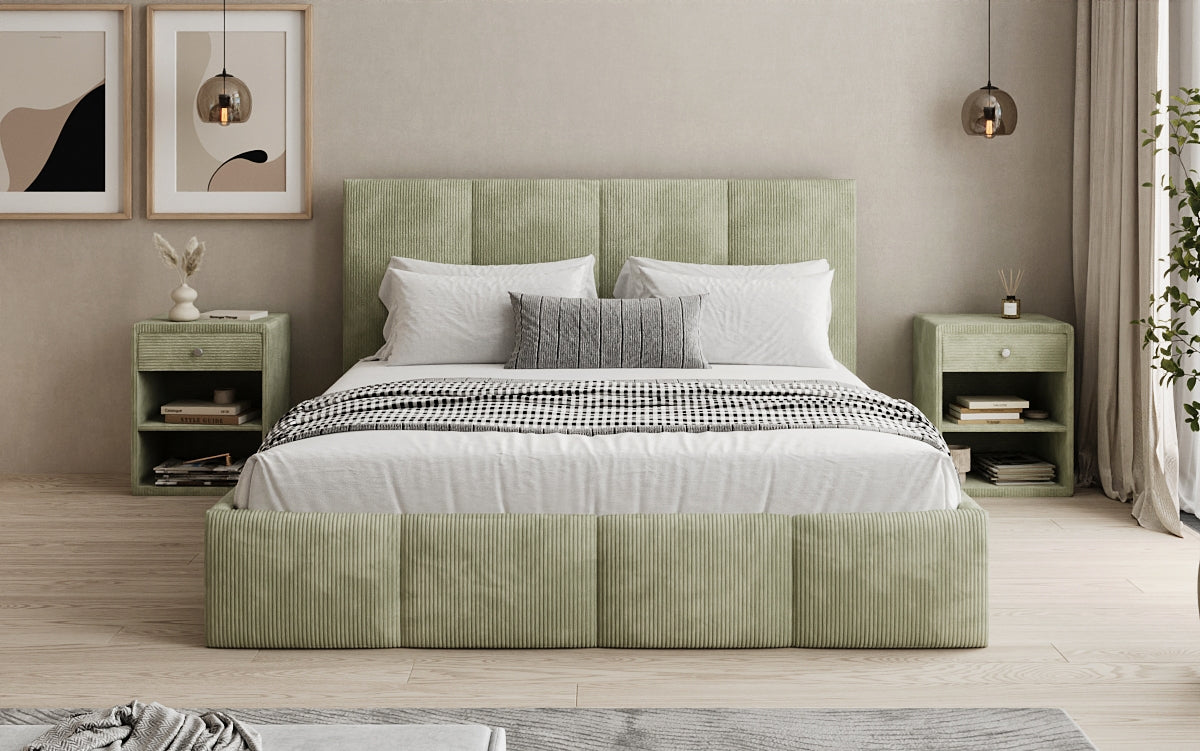 Designer upholstered bed Mina in Corduroy with storage space