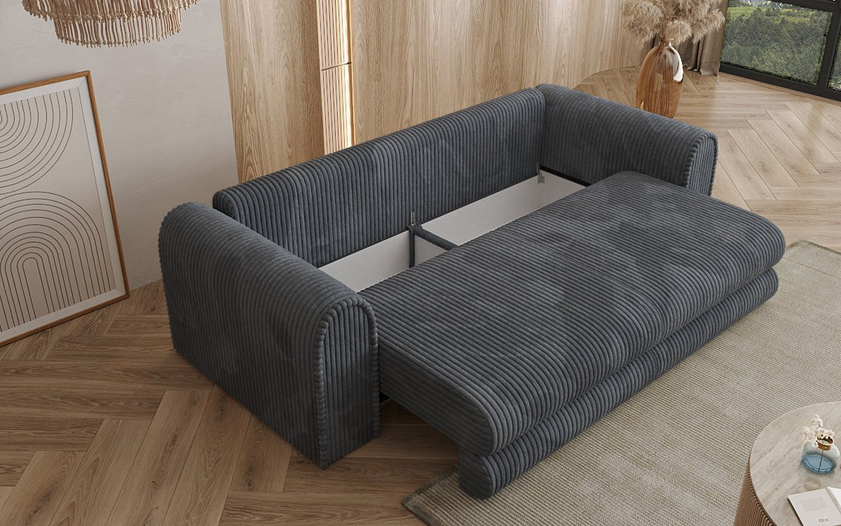 Designer Sofa Lil Buddy 3-seater with sleeping function and storage in wide corduroy