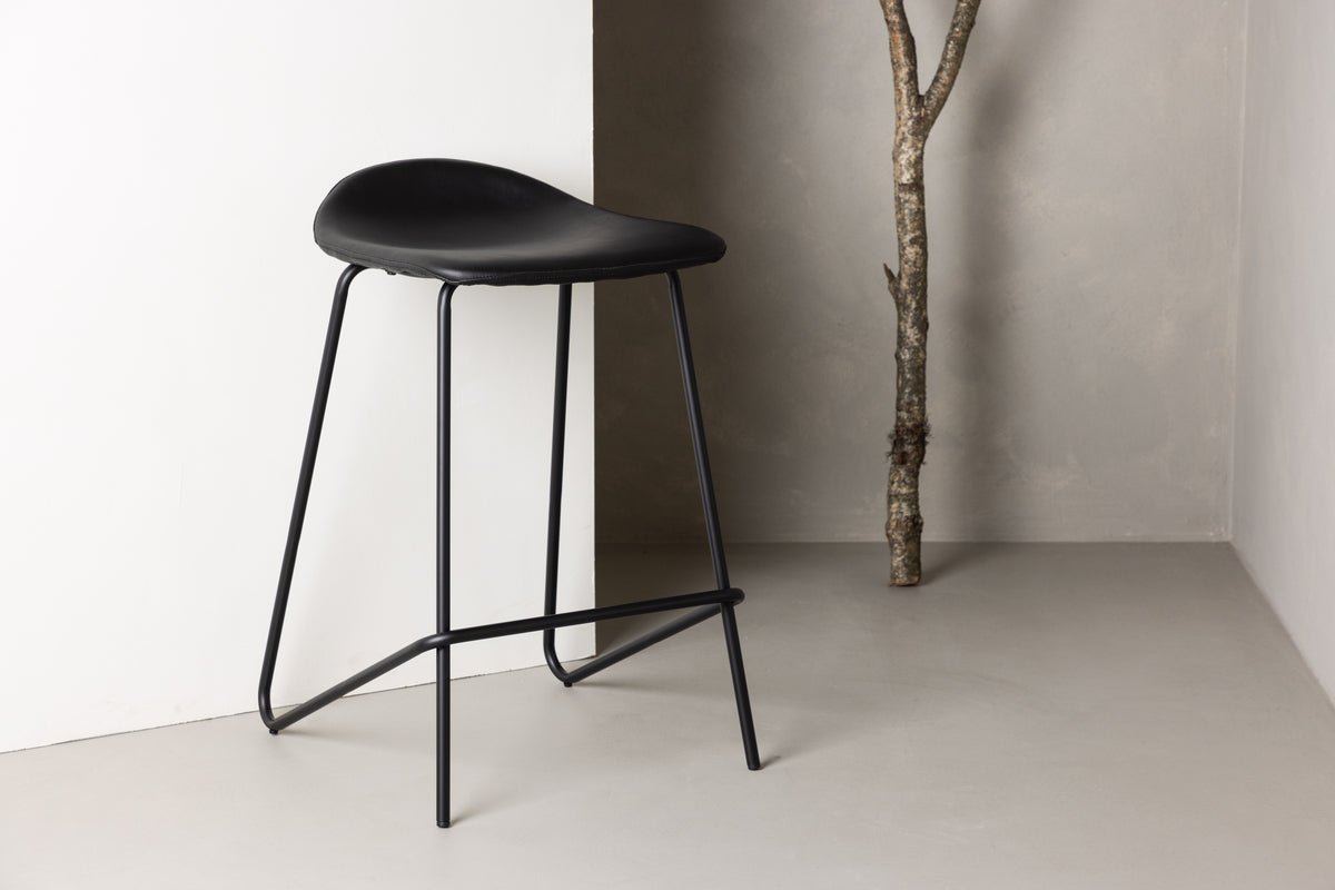 2-piece set - Bar stool Georg in matte black with PU seat surface