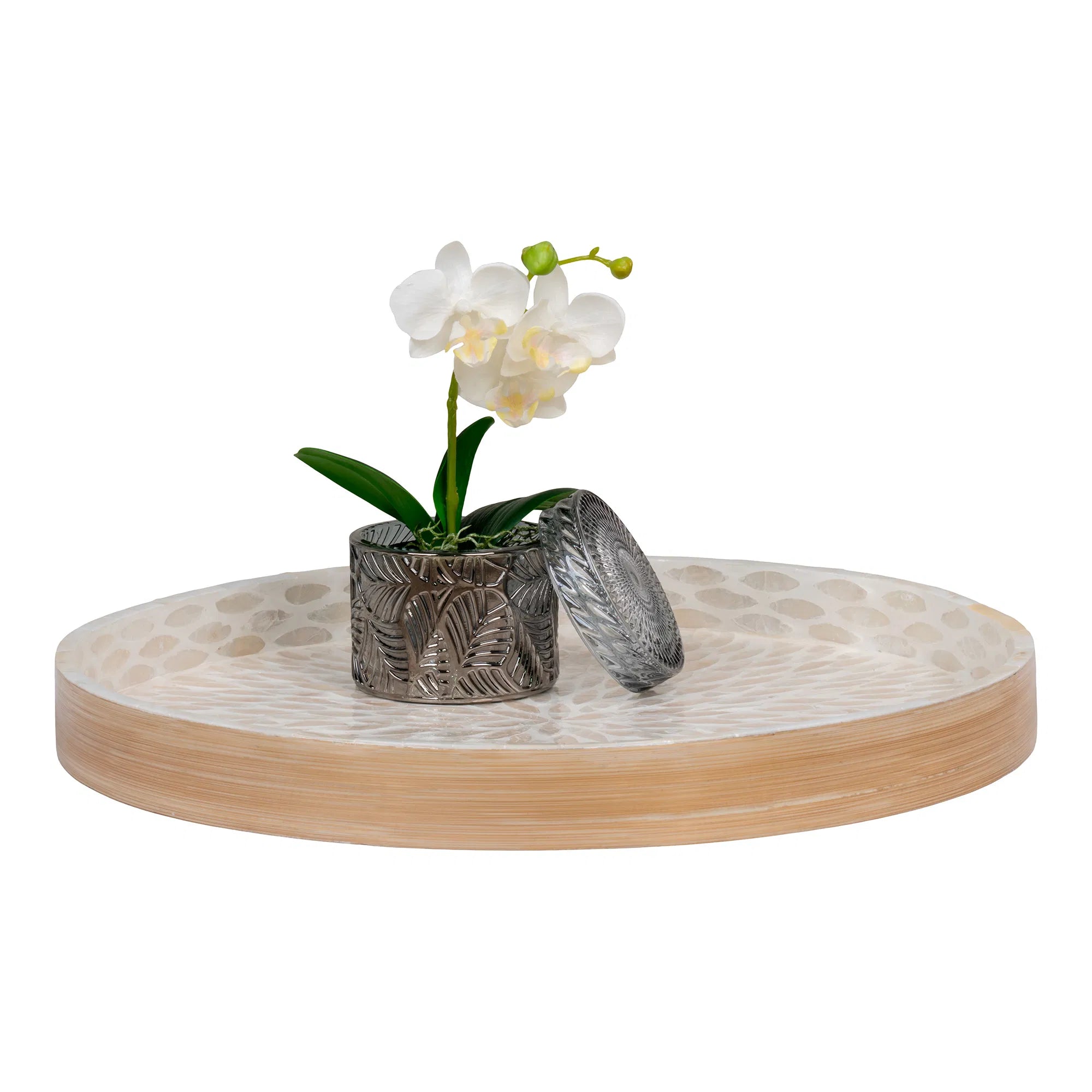 Tablet "Mavira" – Round Bamboo Design with Capiz Surface