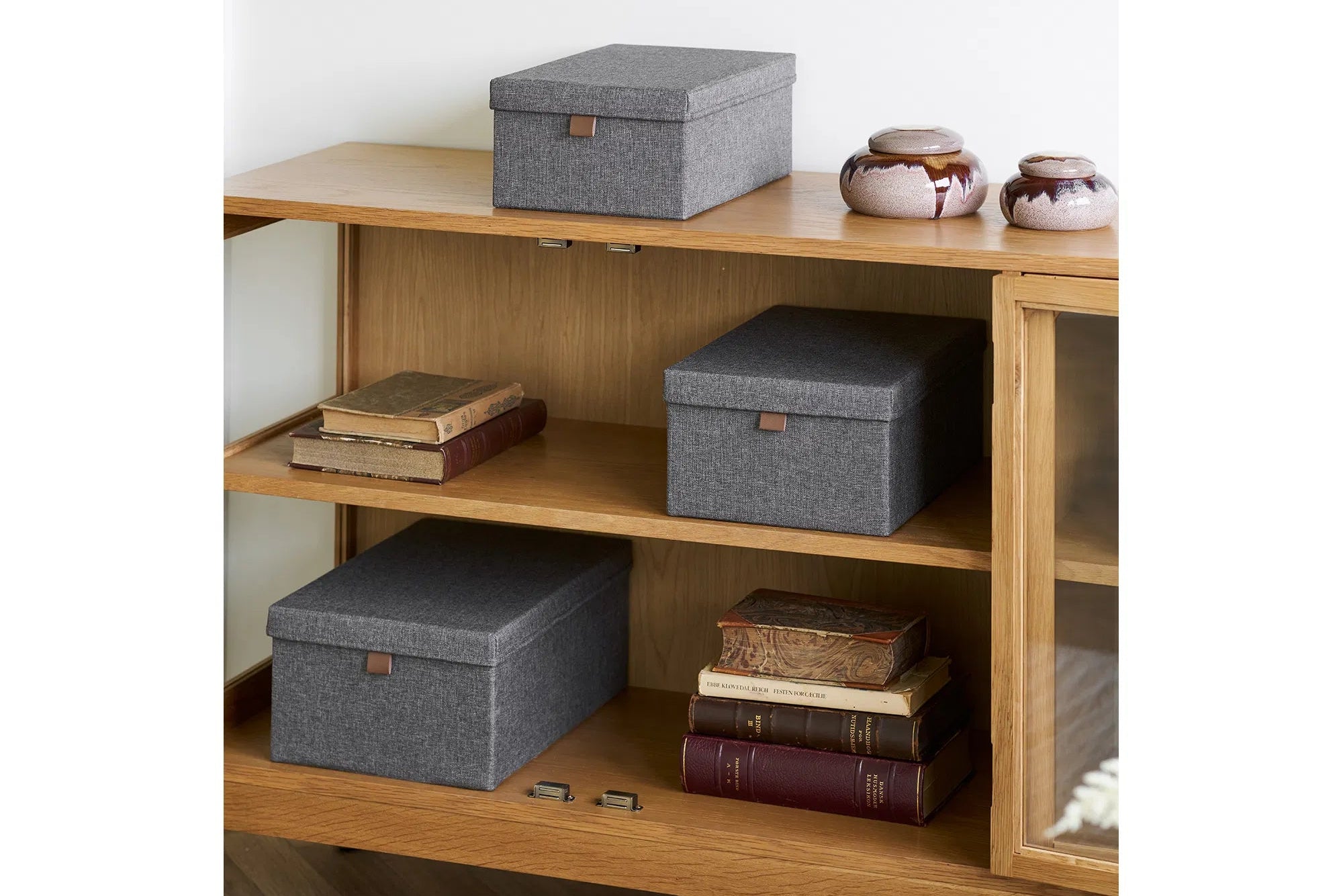 Storage Box Velmoria - in Gray with Lid (Set of 3)